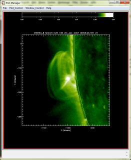 Figure 4. This is a PLOTMAN screenshot showing a STEREO-B EUVI image of the same flare as shown in Figure 3. This image was pre-processed using the PrepServer.