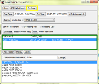 Figure 5. The retrieved data files are shown in the green box after pressing the "Search" button.